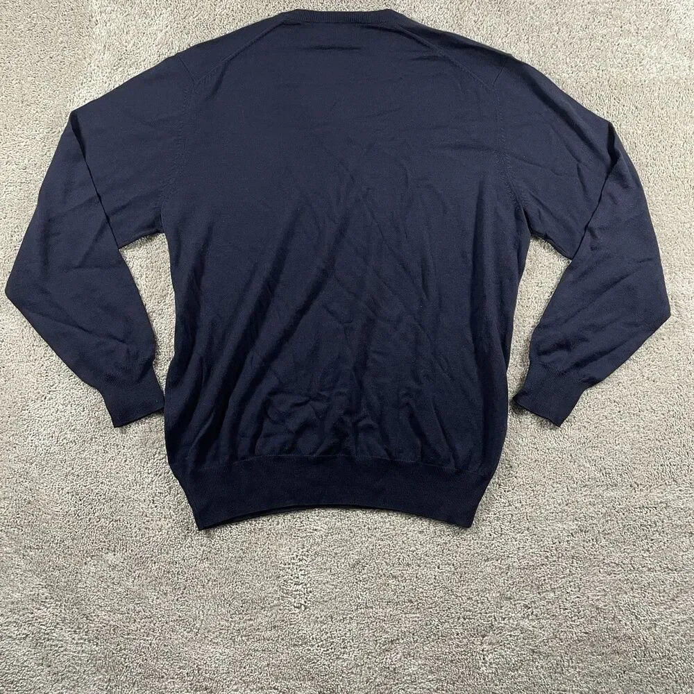 Vintage Alan Paine Men’s V-Neck Sweater Navy Blue Merino Wool UK 46 EUR 54 US XL